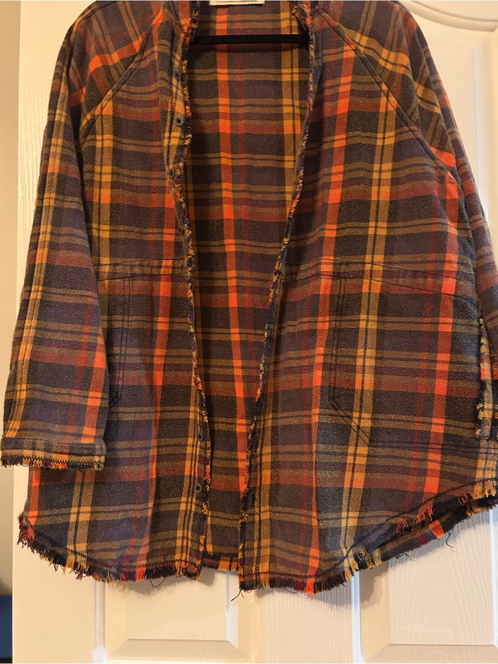We The Free Orange, Navy & Mustard Plaid Shirt Jacket